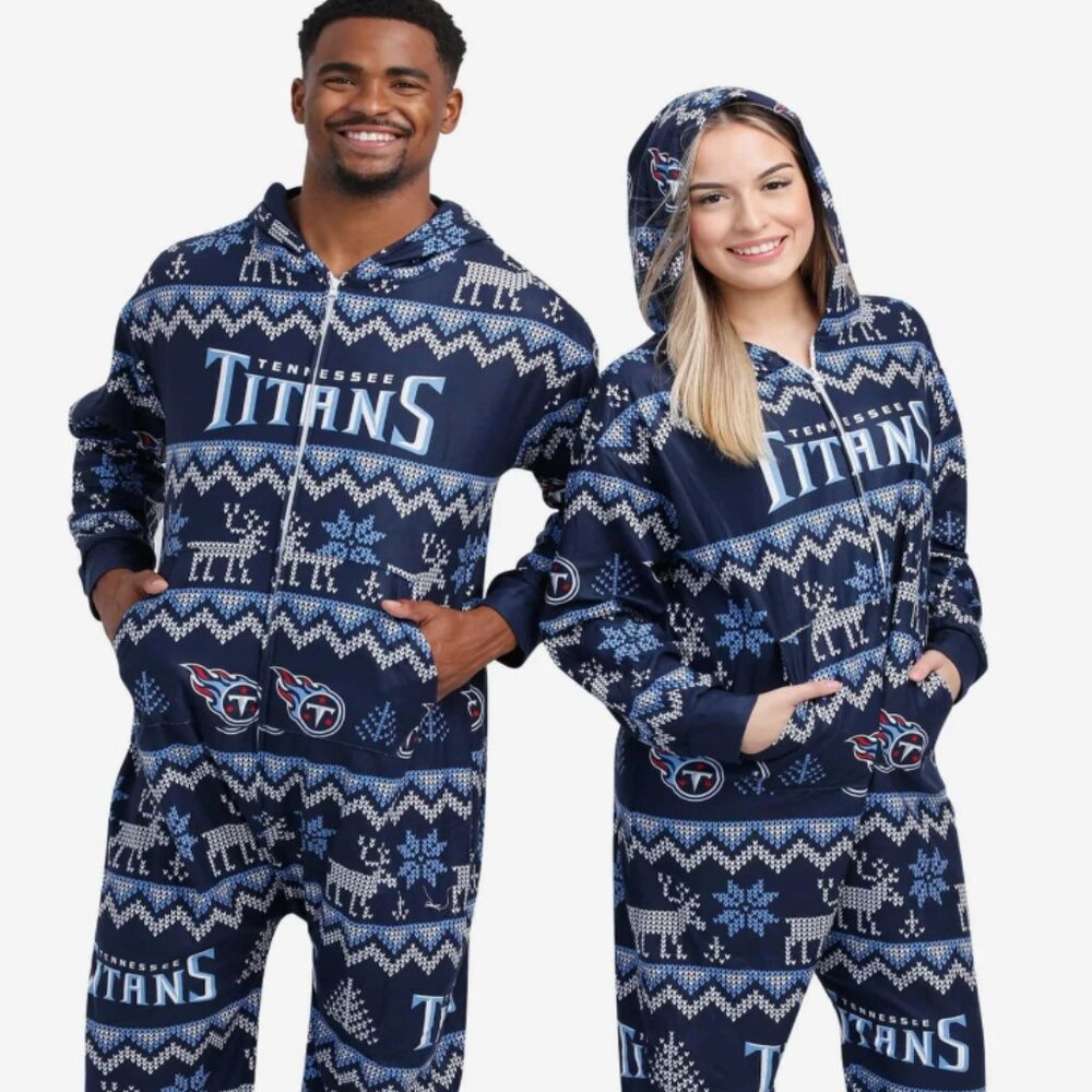 Tennessee Titans Ugly Pattern One Piece Pajamas - Men and Women size L